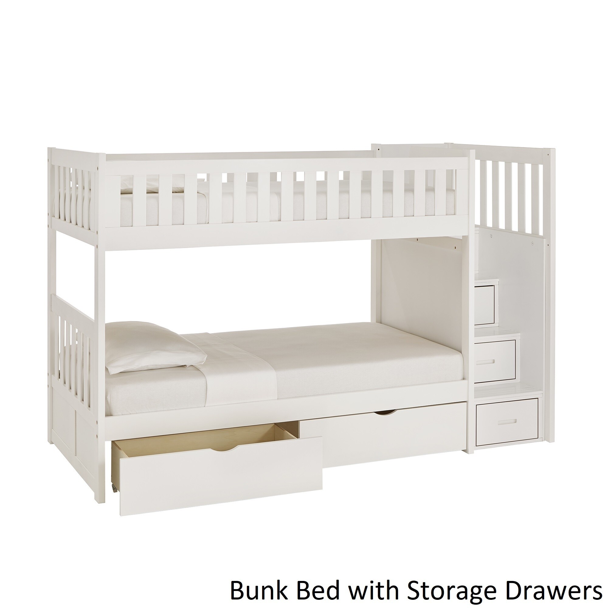 Shop Hunter Twin Over Twin White Wood Storage Staircase Bunk Bed