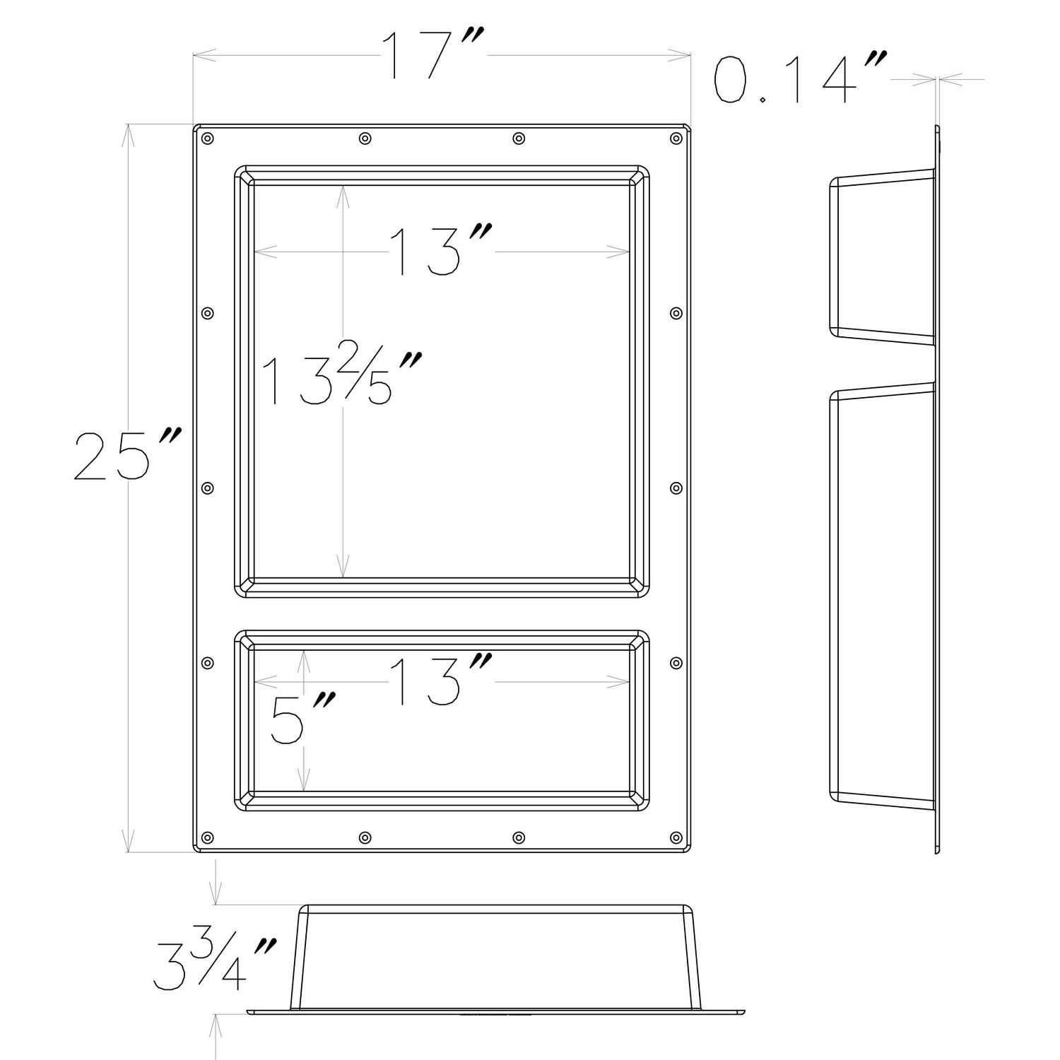 TRM Large Double Shower Cube Ready for Tile Waterproof Leakproof 25 x 17 Bathroom Recessed Dual Shelf NICHE Organizer Storage