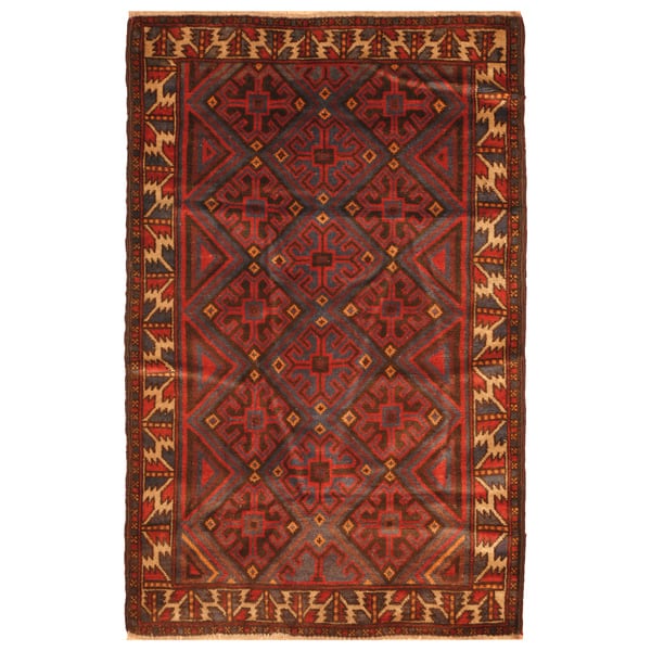 slide 1 of 3, Handmade One-of-a-Kind Balouchi Wool Rug (Afghanistan) - 2'9 x 4'7