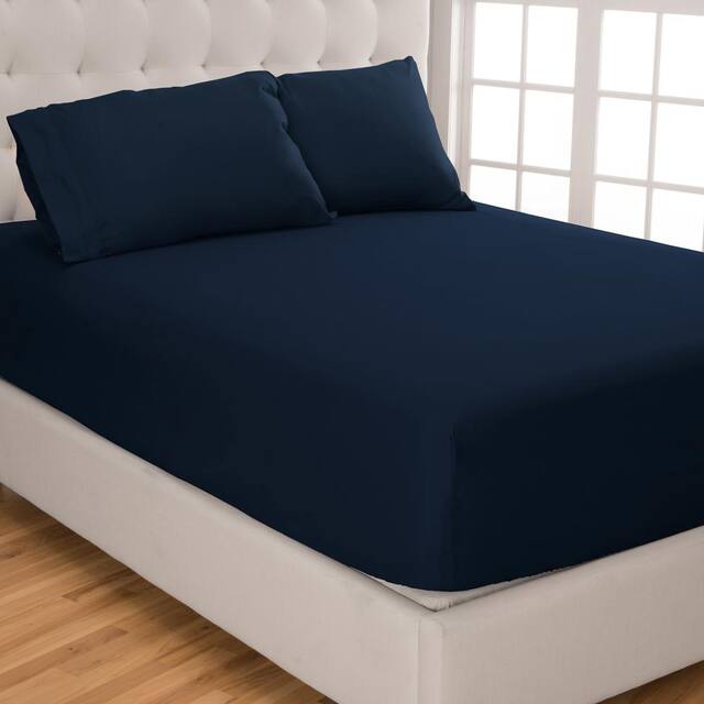 Bare Home Deep Pocket Fitted Sheet & Pillowcase Set, Hypoallergenic - Split King - Dark Blue
