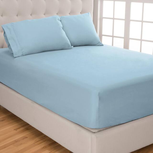 Bare Home Deep Pocket Fitted Sheet & Pillowcase Set, Hypoallergenic - Split King - Light Blue