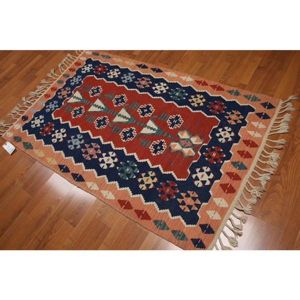 Turkish Tribal Dhurrie Kilim Multicolored Pure Wool Flat Woven Turkish Tribal Dhurrie Kilim Multicolored Pure Wool Flat Woven Reversible Area Rug 4