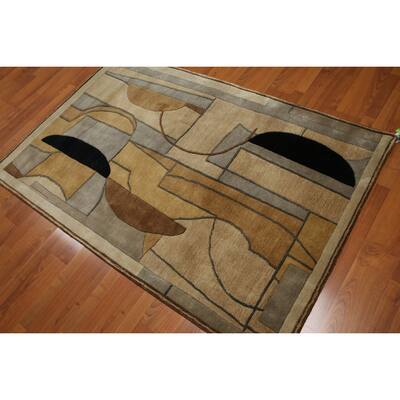 Multicolored Wool Abstract Industrial Handmade Full Pile Area Rug (4' x 6') - Beige/Tan - 4' x 6'