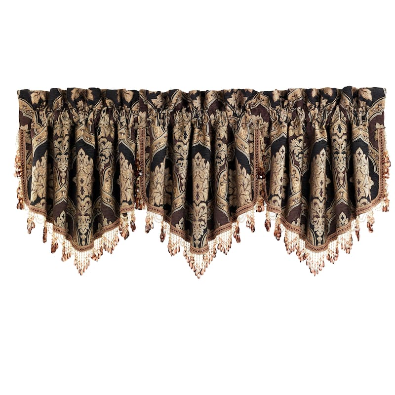Five Queens Court Reilly Ascot Window Valance with Crystal Tassel Fringe
