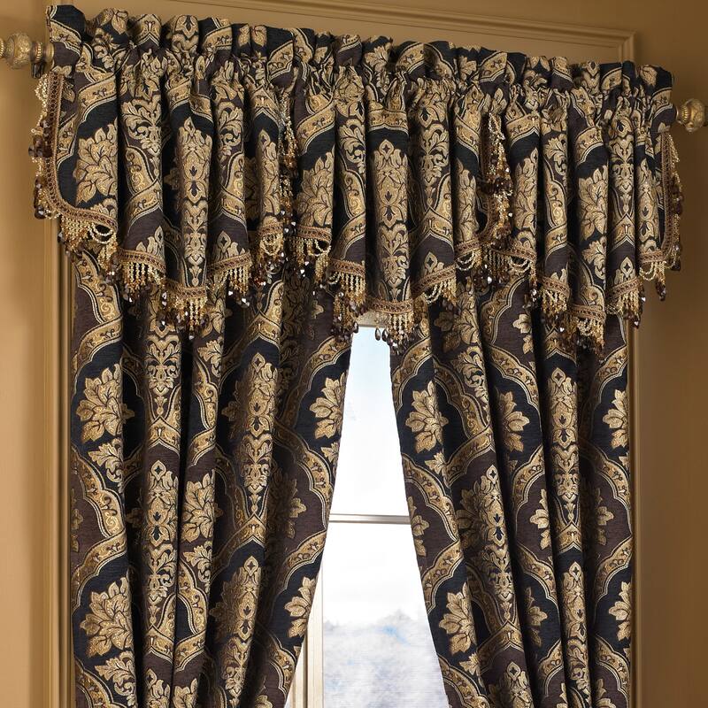 Five Queens Court Reilly Ascot Window Valance with Crystal Tassel Fringe