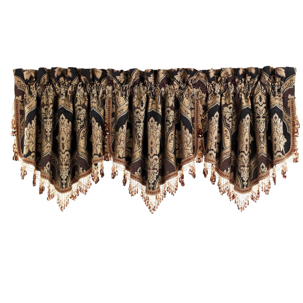 Five Queens Court Reilly Ascot Window Valance with Crystal Tassel Fringe