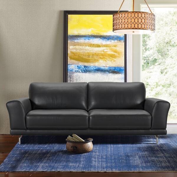 Armen Living Everly Contemporary Sofa In Genuine Black Leather