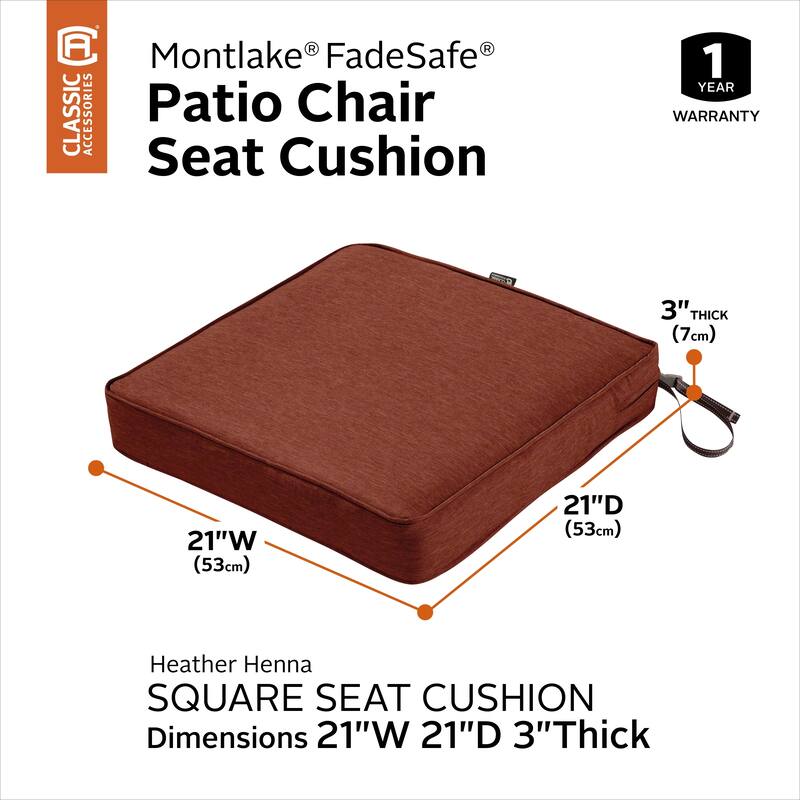 Classic Accessories Montlake Water-Resistant 21 x 21 x 3 Inch Patio Seat Cushion, Antique Beige
