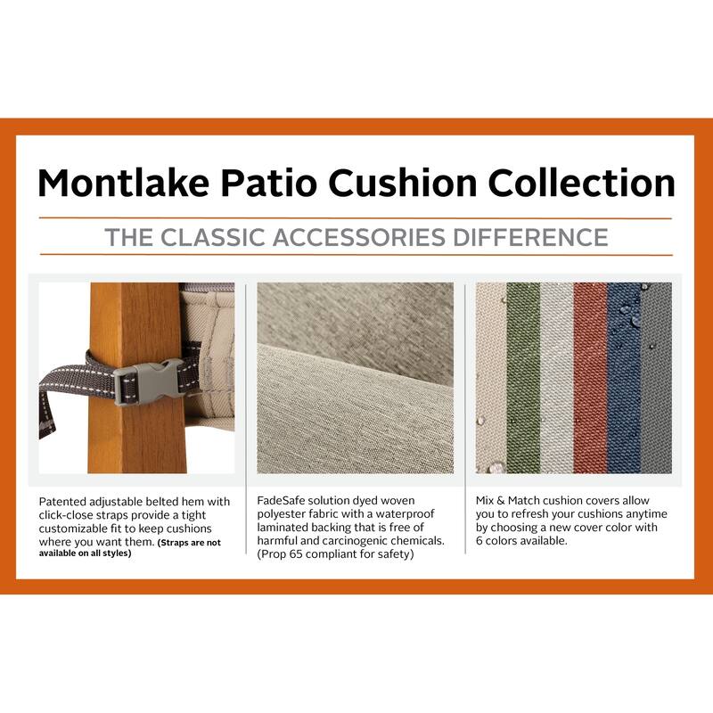 Classic Accessories Montlake Water-Resistant 21 x 21 x 3 Inch Patio Seat Cushion, Antique Beige