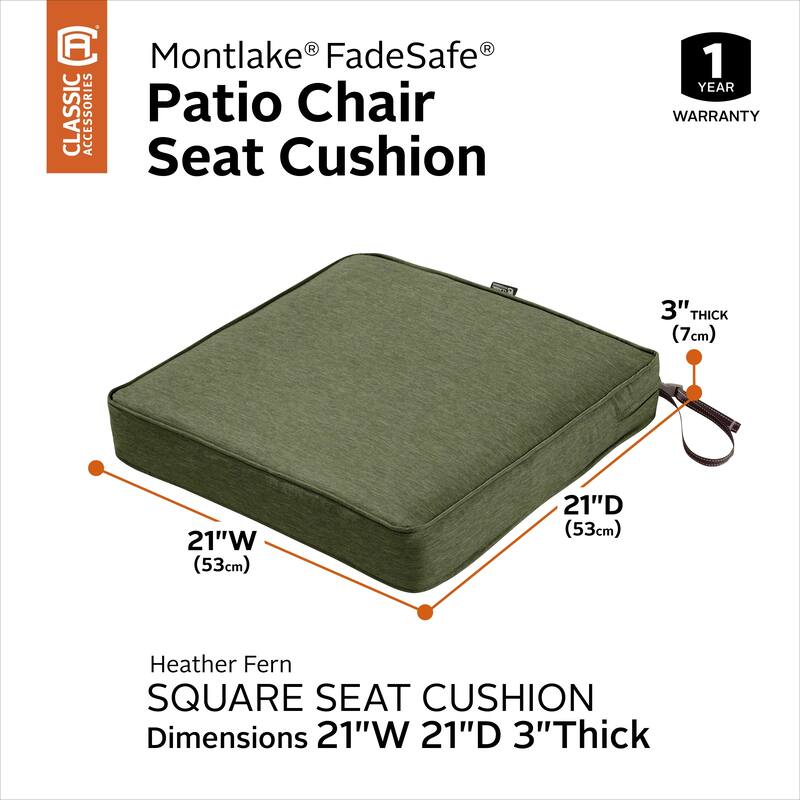 Classic Accessories Montlake Water-Resistant 21 x 21 x 3 Inch Patio Seat Cushion, Antique Beige