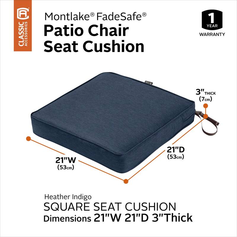 Classic Accessories Montlake Water-Resistant 21 x 21 x 3 Inch Patio Seat Cushion, Antique Beige