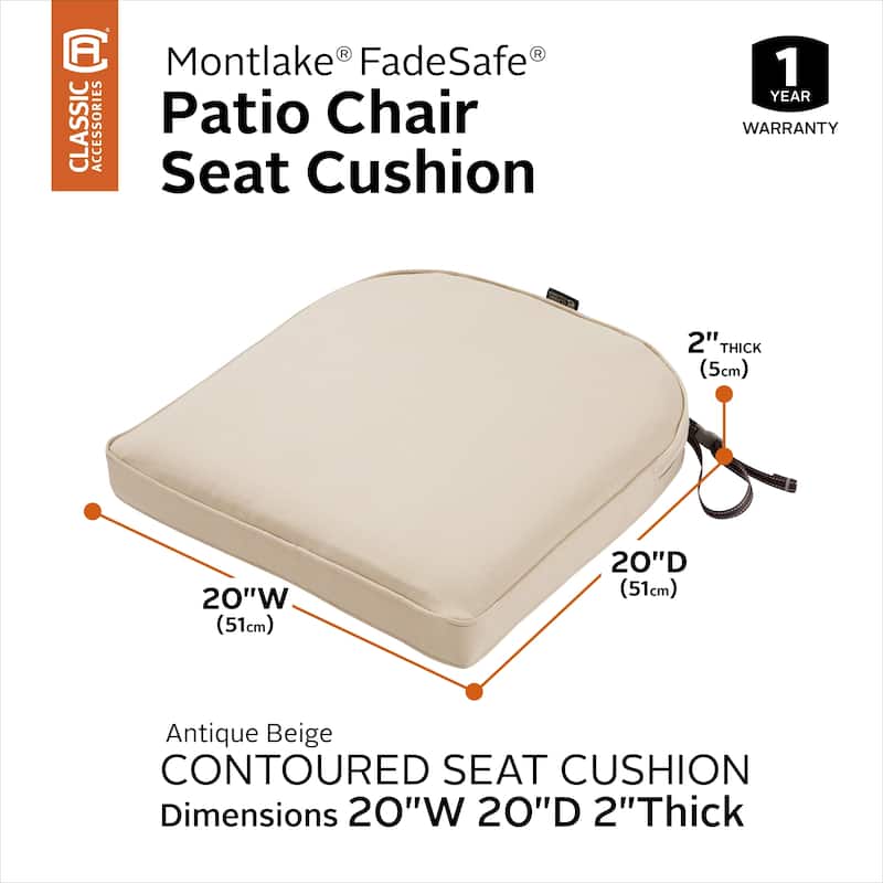 Montlake FadeSafe Contoured Patio Dining Seat Cushion-20"Lx20"Wx2"H