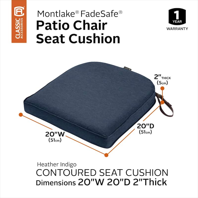Montlake FadeSafe Contoured Patio Dining Seat Cushion-20"Lx20"Wx2"H