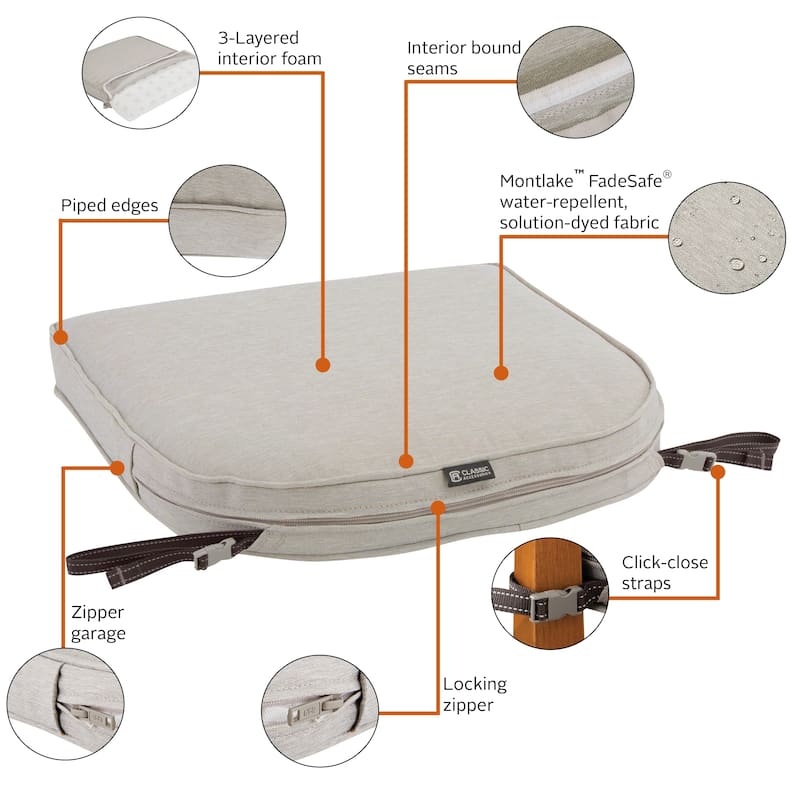 Montlake FadeSafe Contoured Patio Dining Seat Cushion-20"Lx20"Wx2"H