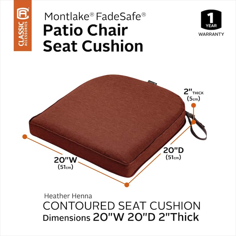 Montlake FadeSafe Contoured Patio Dining Seat Cushion-20"Lx20"Wx2"H - heather henna red