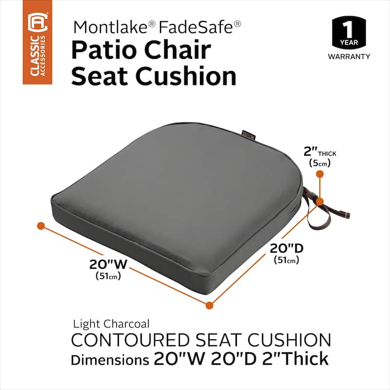 Montlake FadeSafe Contoured Patio Dining Seat Cushion-20"Lx20"Wx2"H