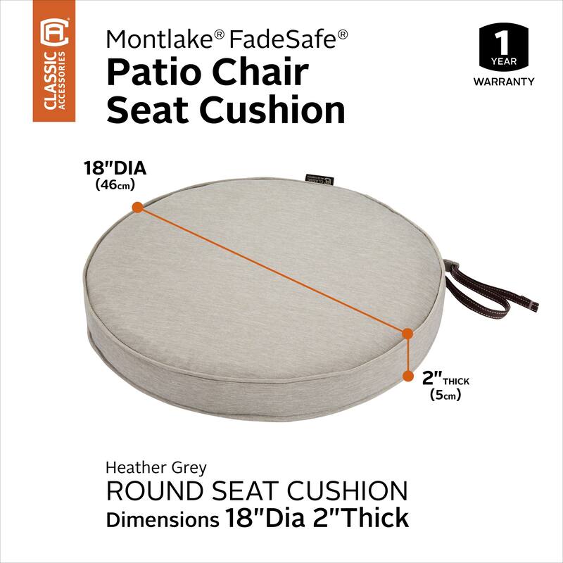 Classic Accessories Montlake Water-Resistant 18 Dia x 2 Inch Patio Dining Seat Cushion, Antique Beige