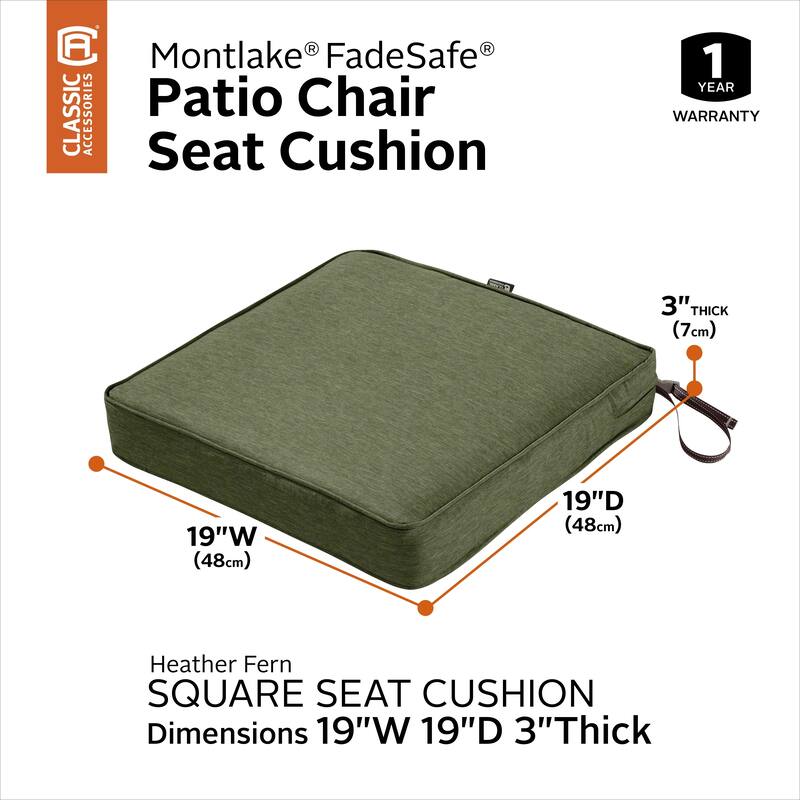 Classic Accessories Montlake Water-Resistant 19 x 19 x 3 Inch Patio Seat Cushion