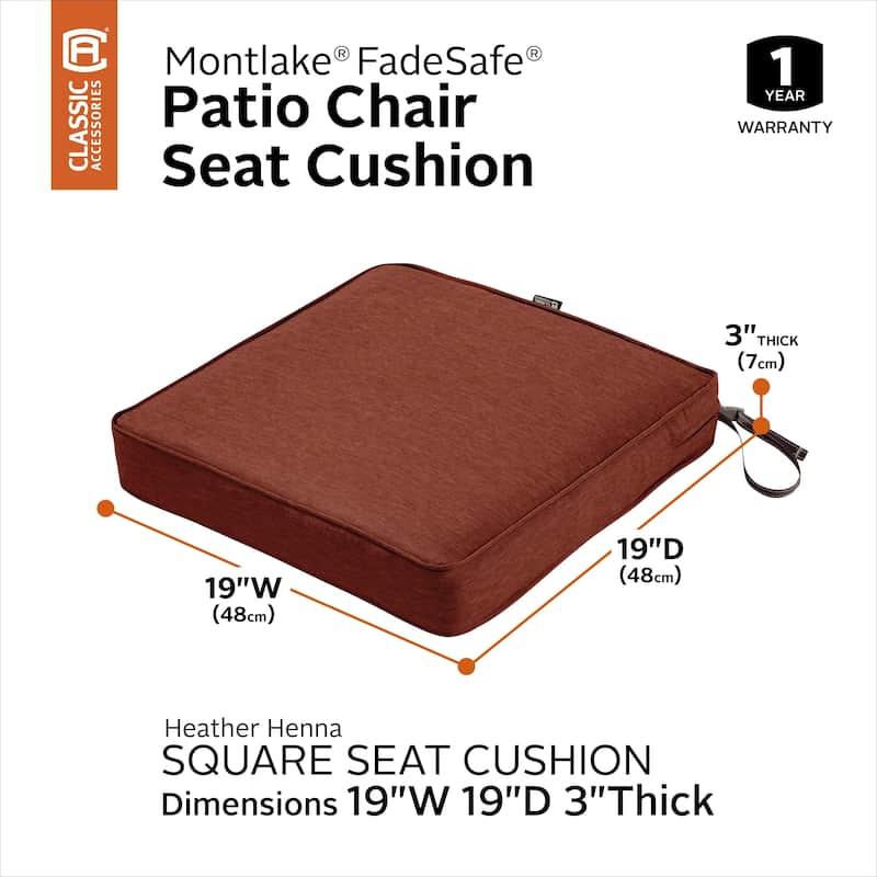 Classic Accessories Montlake Water-Resistant 19 x 19 x 3 Inch Patio Seat Cushion - Heather Henna Red