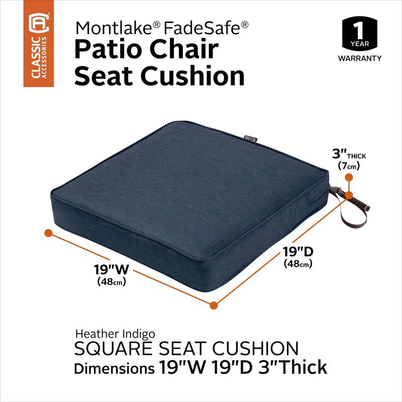 Classic Accessories Montlake Water-Resistant 19 x 19 x 3 Inch Patio Seat Cushion