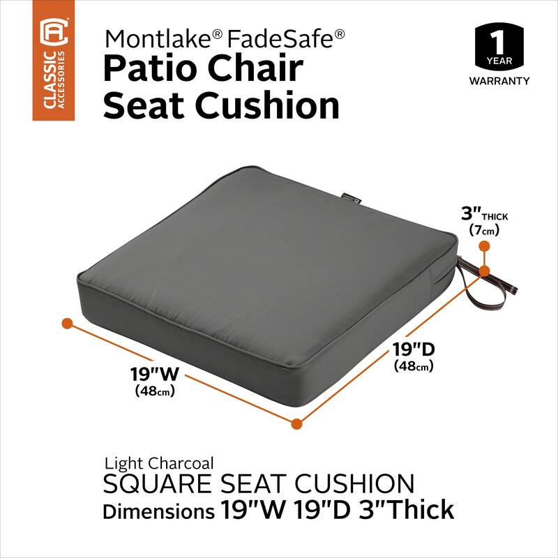 Classic Accessories Montlake Water-Resistant 19 x 19 x 3 Inch Patio Seat Cushion