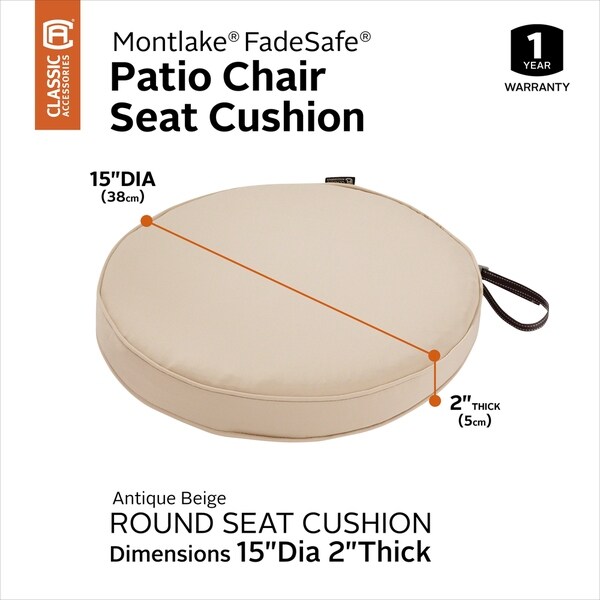 Classic Accessories Montlake Patio Furniture Round Cushion Foam 15 Dia X 2 Thick Cushions Patio Lawn Garden