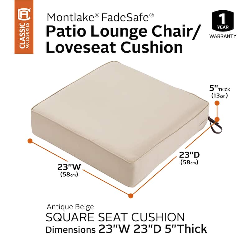 Classic Accessories Montlake Water-Resistant 23 x 23 x 5 Inch Patio Seat Cushion - Antique Beige