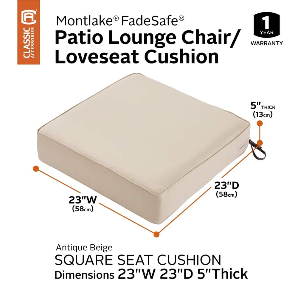 Classic Accessories Montlake Water-Resistant 23 x 23 x 5 Inch Patio Seat Cushion