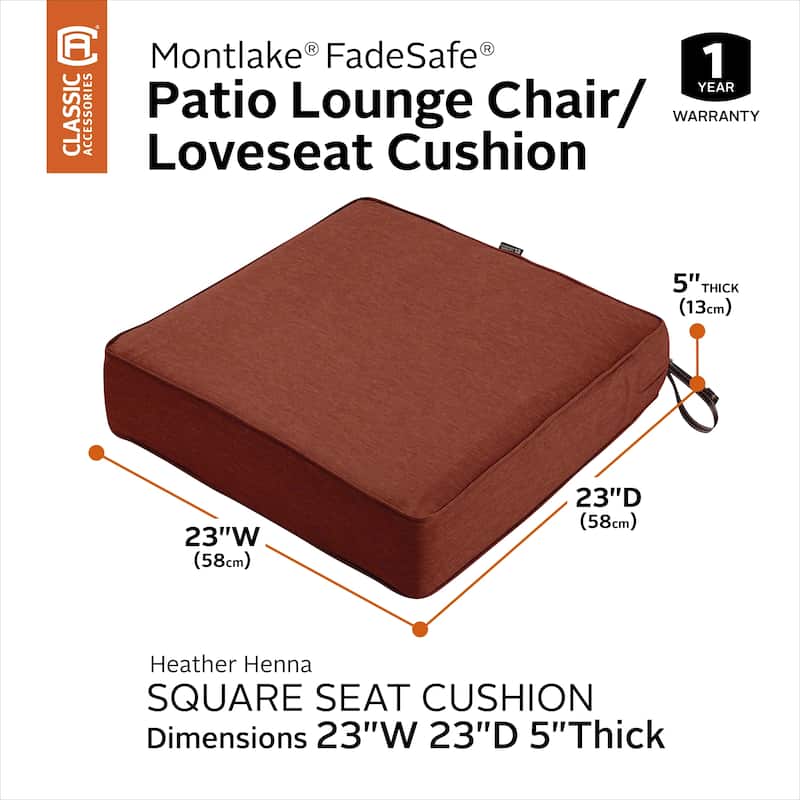 Classic Accessories Montlake Water-Resistant 23 x 23 x 5 Inch Patio Seat Cushion