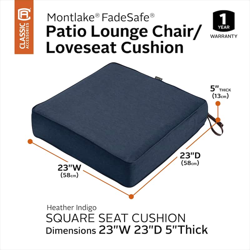 Classic Accessories Montlake Water-Resistant 23 x 23 x 5 Inch Patio Seat Cushion