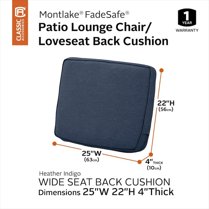Montlake FadeSafe Patio Lounge Back Cushion - 25"L x 4"W x 22"H - heather indigo blue