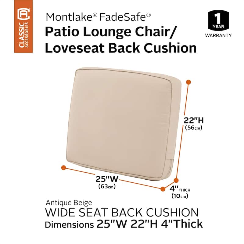 Montlake FadeSafe Patio Lounge Back Cushion - 25"L x 4"W x 22"H