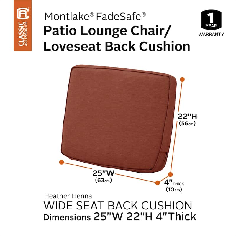 Montlake FadeSafe Patio Lounge Back Cushion - 25"L x 4"W x 22"H