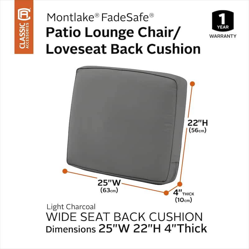 Montlake FadeSafe Patio Lounge Back Cushion - 25"L x 4"W x 22"H