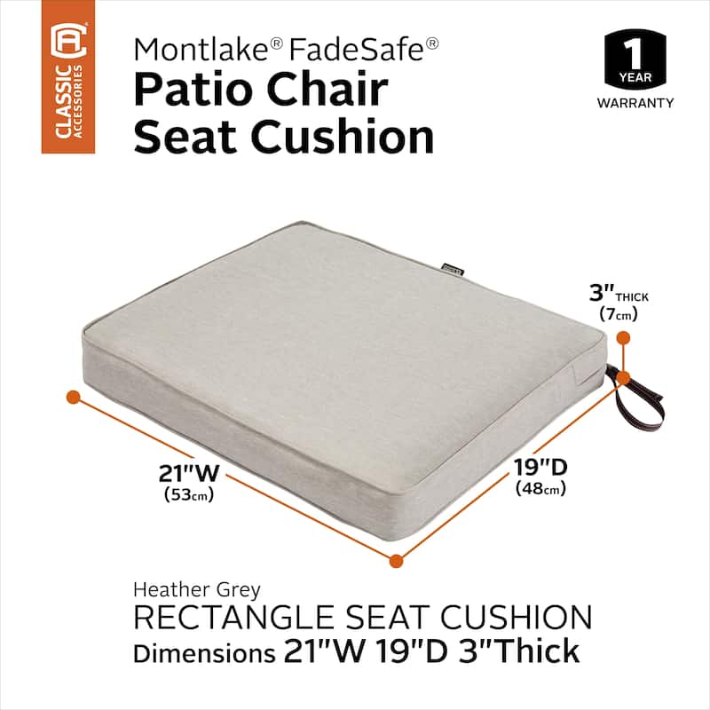 Classic Accessories Montlake Water-Resistant 21 x 19 x 3 Inch Patio Seat Cushion, Antique Beige