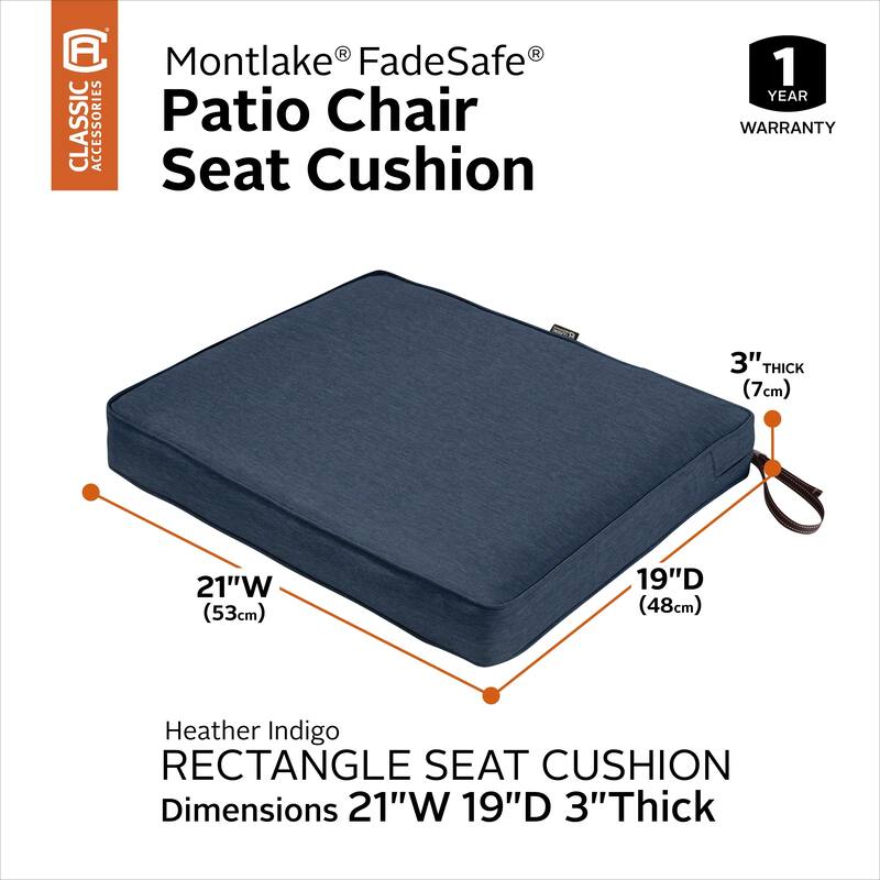 Classic Accessories Montlake Water-Resistant 21 x 19 x 3 Inch Patio Seat Cushion, Antique Beige