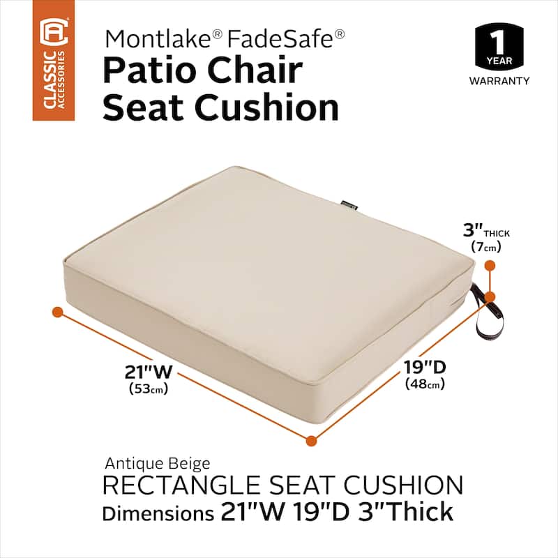 Classic Accessories Montlake Water-Resistant 21 x 19 x 3 Inch Patio Seat Cushion, Antique Beige - Antique Beige