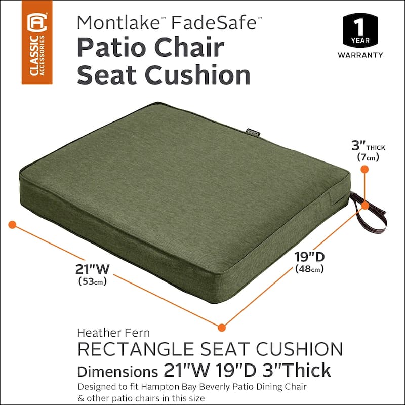 Classic Accessories Montlake Water-Resistant 21 x 19 x 3 Inch Patio Seat Cushion, Antique Beige
