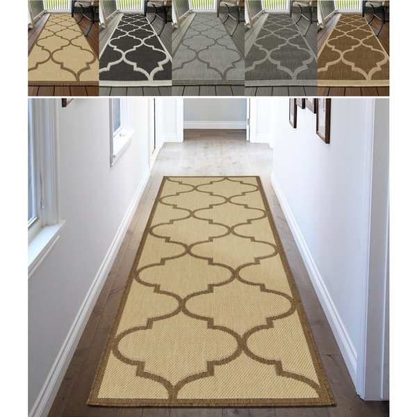 Ottomanson Jardin Morroccan Trellis Indoor Outdoor Jute Backing Ottomanson Jardin Morroccan Trellis Indoor Outdoor Jute Backing Runner Rug 3 X27