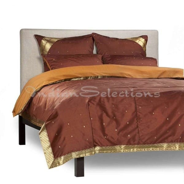 Shop Handmade Brown Sari Duvet Cover Set Of 5 India On Sale