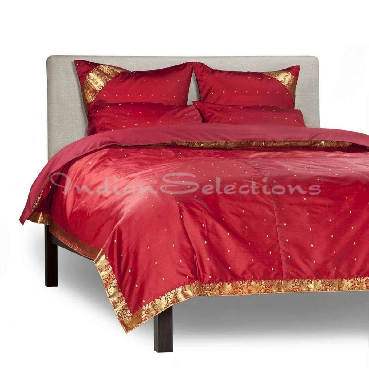 Shop Handmade Maroon Sari Duvet Cover Set Of 5 India On Sale