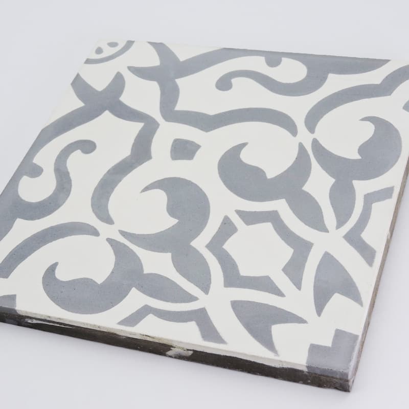Handmade Atlas in White and Grey Tile, Pack of 12 (Morocco)