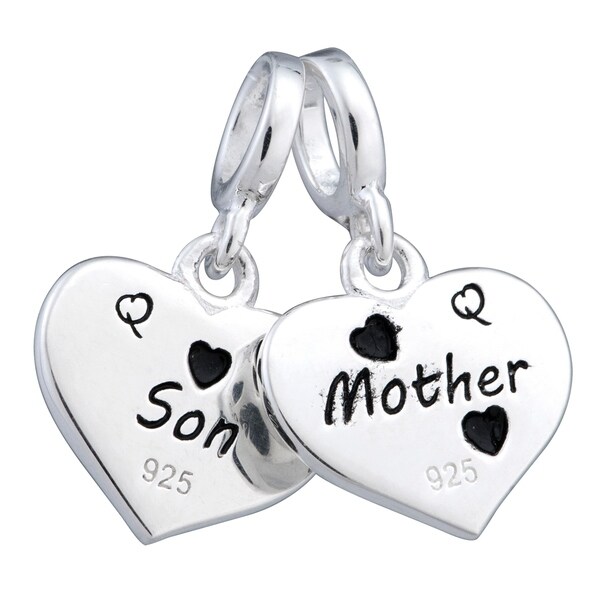 Sterling Silver 925 Mum Mother /& Son Love Heart Cz Charm For Bracelets