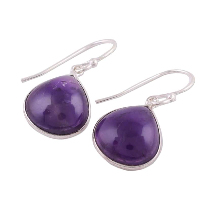 Handmade Sterling Silver Dancing Soul Amethyst Earrings (India) - 1.2*0.6