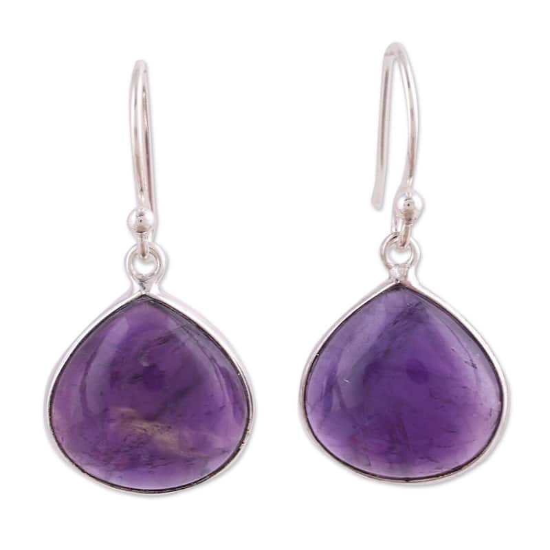 Handmade Sterling Silver Dancing Soul Amethyst Earrings (India) - 1.2*0.6 - Purple - 1.2*0.6 - Silver - Amethyst - White
