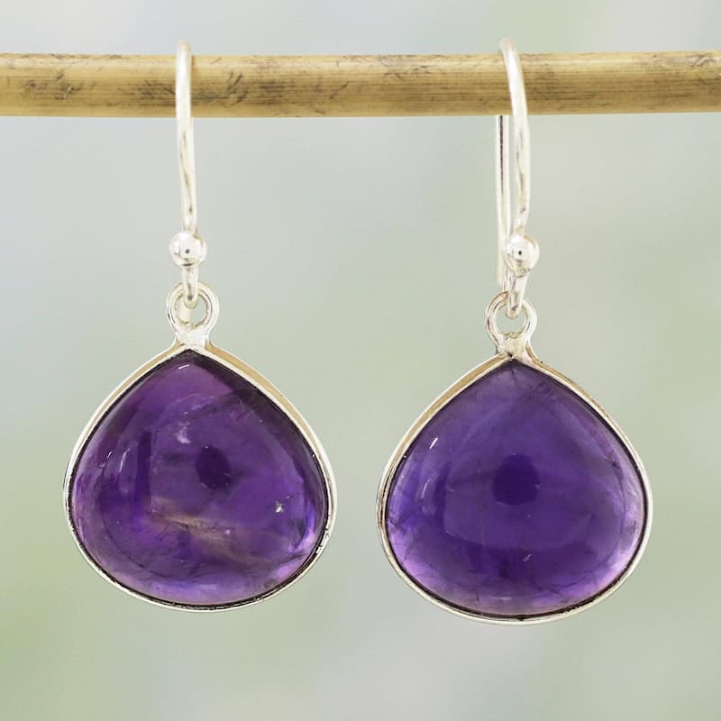 Handmade Sterling Silver Dancing Soul Amethyst Earrings (India) - 1.2*0.6