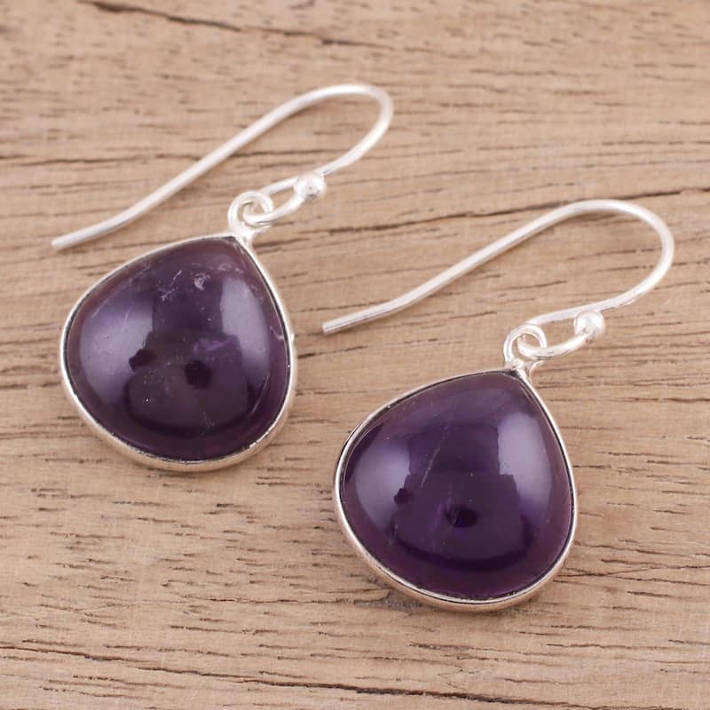 Handmade Sterling Silver Dancing Soul Amethyst Earrings (India) - 1.2*0.6