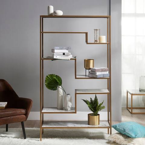 Versanora Marmo Large Faux Marble and Brass 5-tier Display Shelf