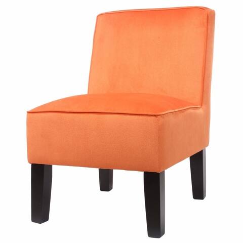 Fabric Upholstered Cushioned Chair with Wooden Legs, Orange and Brown