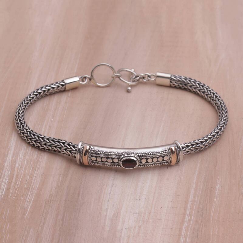 NOVICA Handmade Gold Accent Center of Hope Garnet Bracelet (Indonesia) - Silver